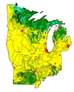 1980 Land use/cover in the North Central Region with ecoregion boundaries overlaid (Source: LUDA, USGS) Created by: ESA Lab