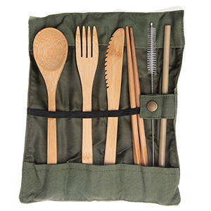 a set of reusable bamboo utensils