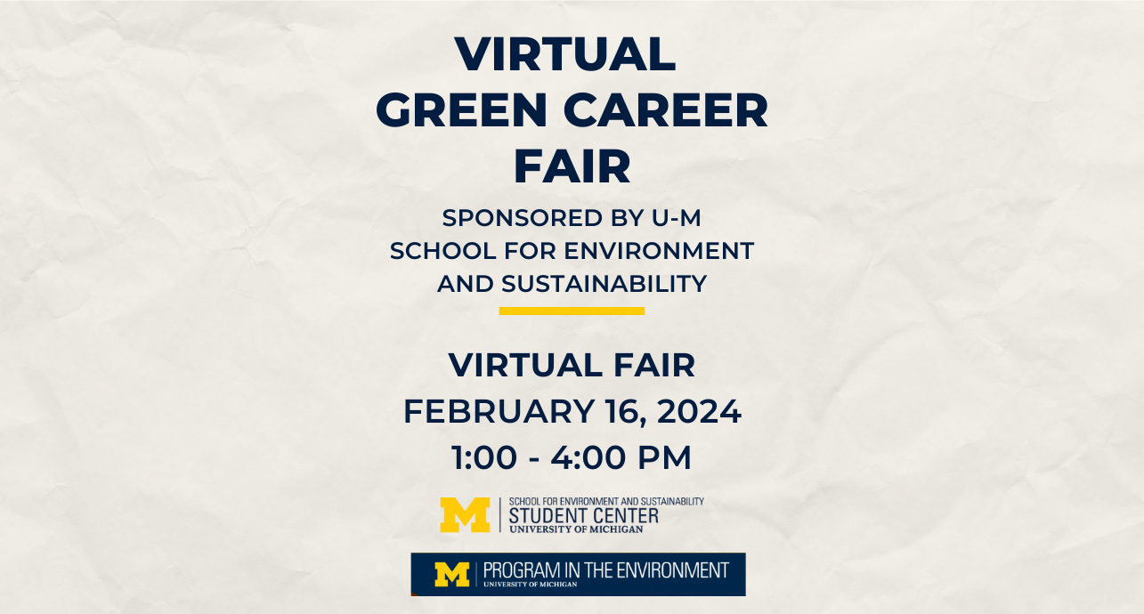 Flyer detailing the virtual Green Career Fair on February 16, 2024