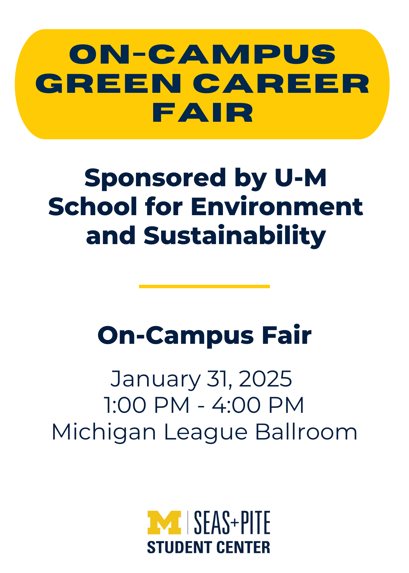 Flyer detailing the on campus Green Career Fair on January 31, 2025