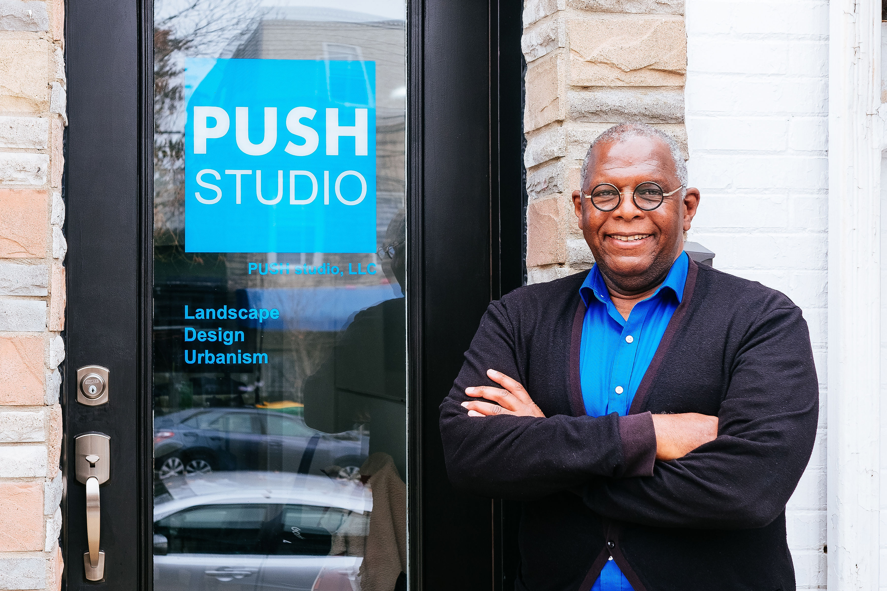 Glenn LaRue Smith in front of his firm, PUSH Studio, in Washington, D.C.