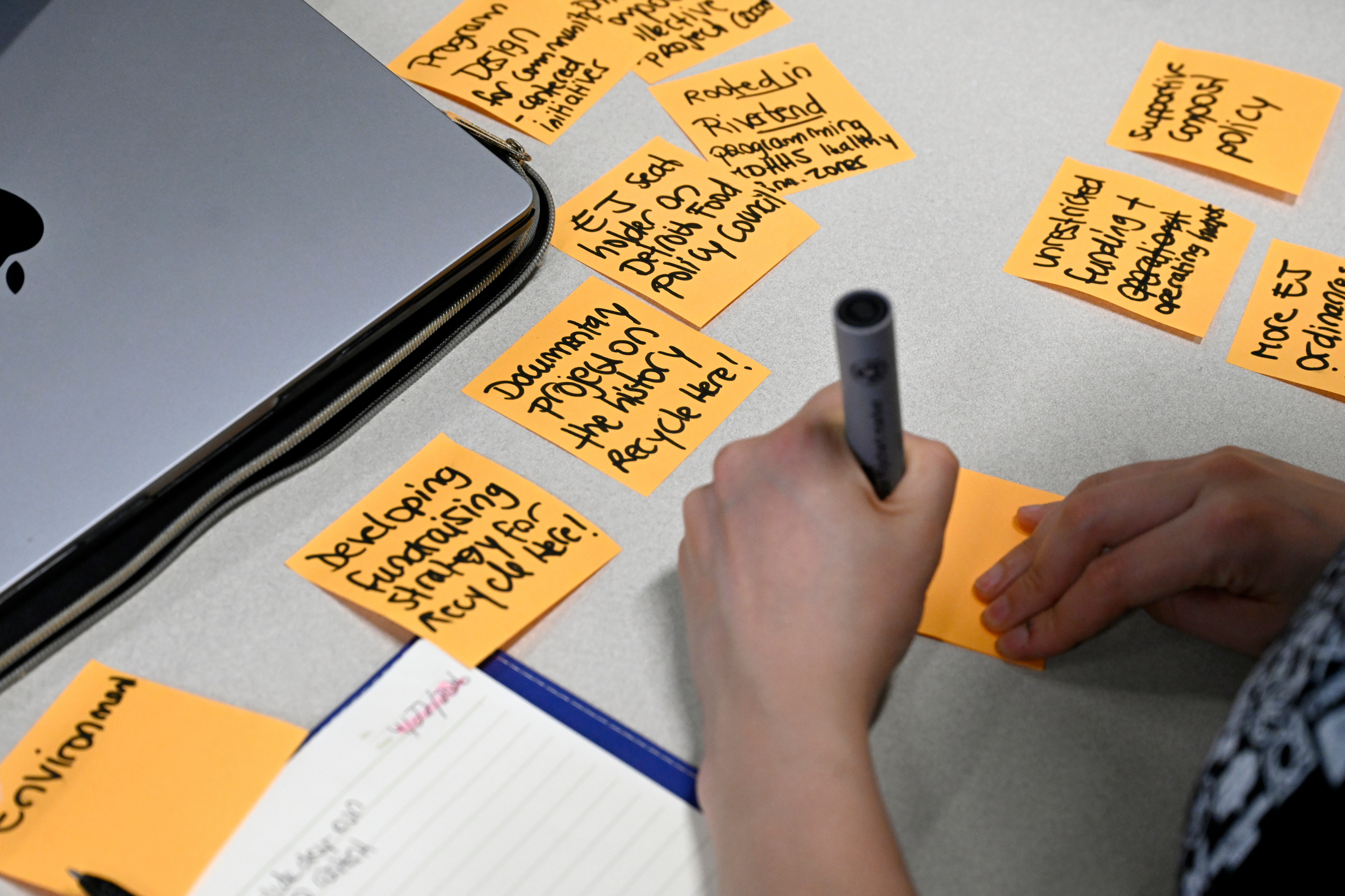 Participant writes on sticky notes for breakout visioning session