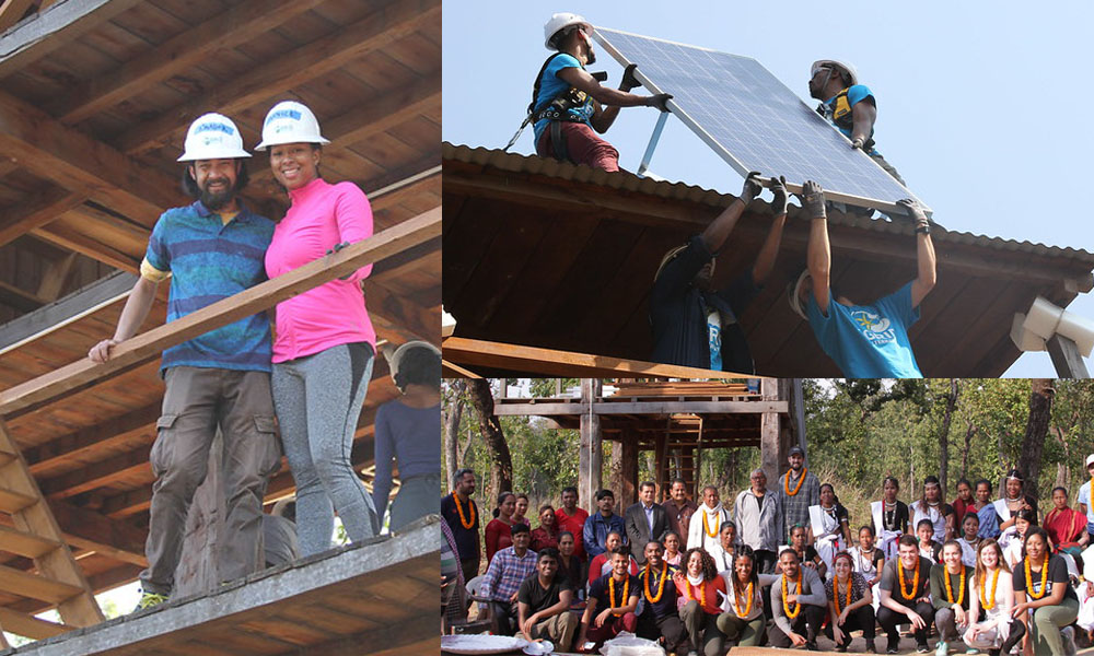 U-M Grid Alternative team installs solar panels on Kumal Tower in Nepal's Chitwan National Park