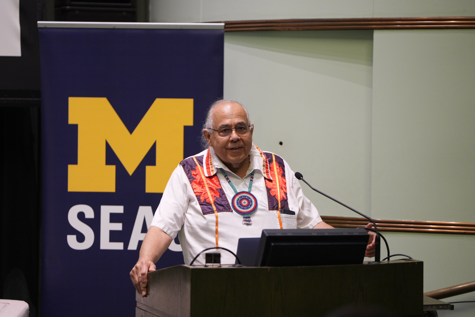 Frank Ettawageshik, executive director of the United Tribes of Michigan spoke at the Great Lakes Compact Symposium.