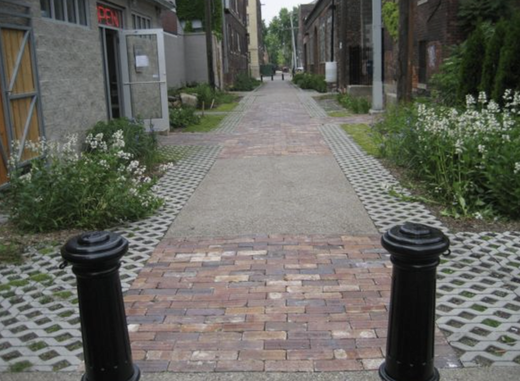 Photo of a green alley in Midtown, Detroit