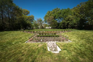 vacant lot turned bio-retention garden