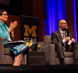 Secretary of the Interior Deb Haaland during a Q&amp;A session with SEAS Professor Kyle Whyte