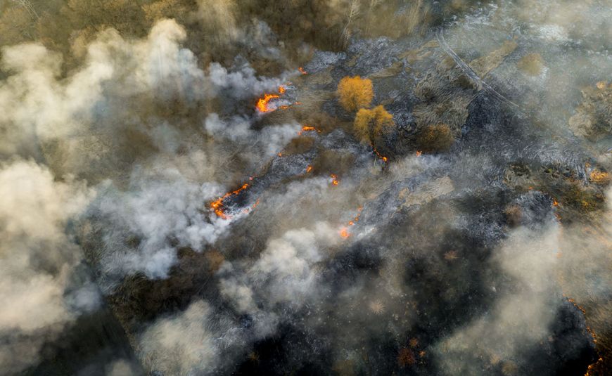 aerial view of wildfire