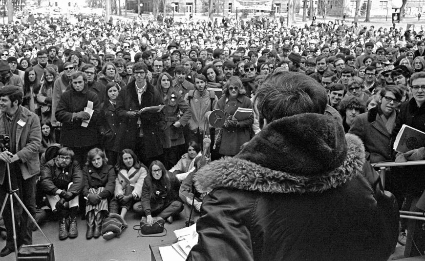 Students gather for a Diag rally during Michigan’s 1970 Teach-In on the Environment.